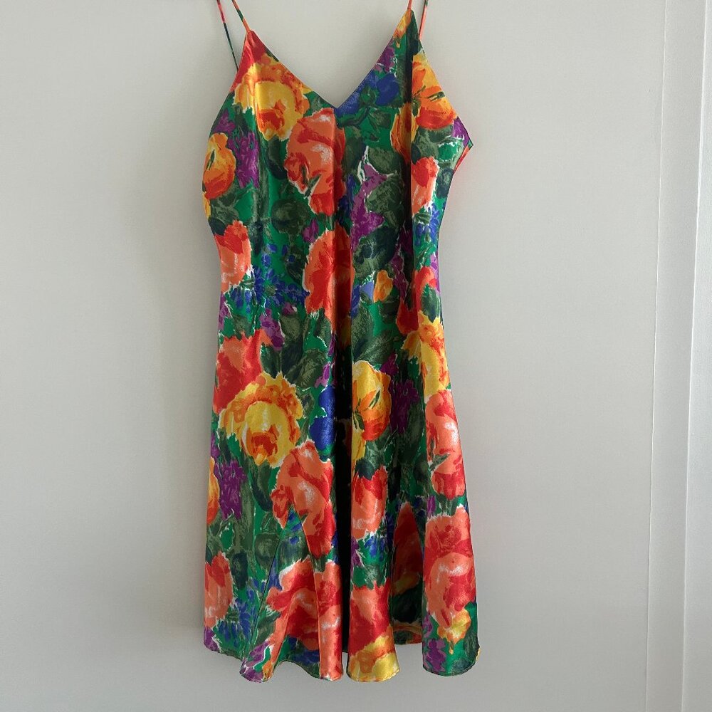 Vintage 80s Victoria’s Secret Gold Label Floral Slip Dress M - Picture 1 of 4